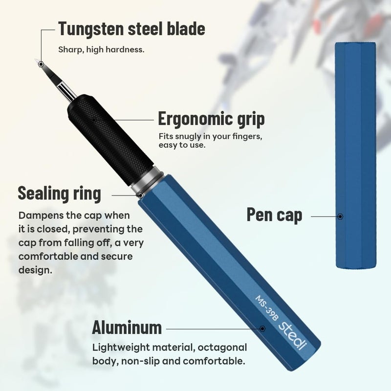 stedi Model Scriber Chisel Tungsten steel Blades 0.15mm for Modeling Hobby RG Scale Model Gundam Model Kit for Scribing line  Engraved Panel line Resin Blue - Image 2